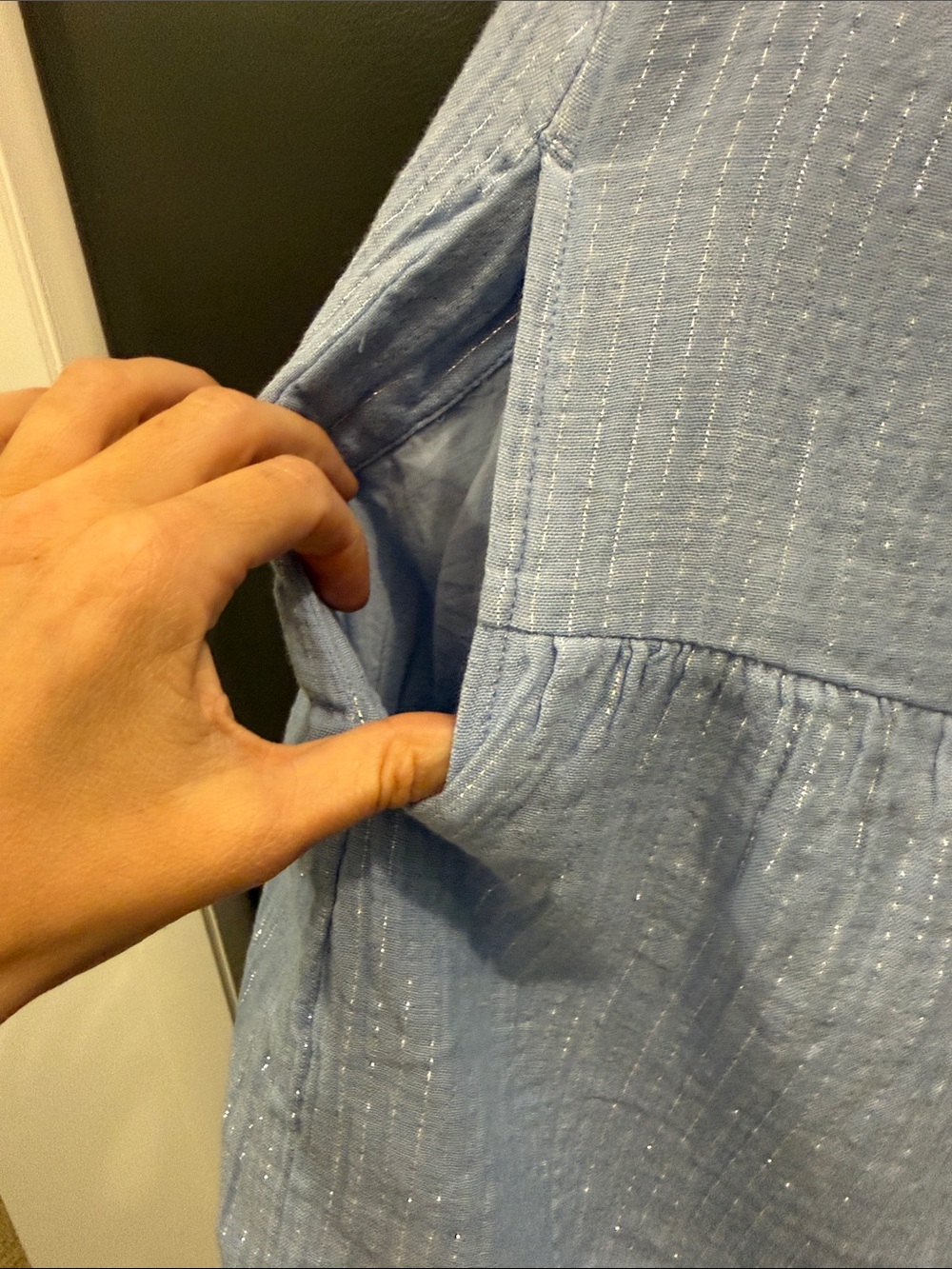 GAP Light Blue Ruffle-Shoulder Casual Dress - Picture 4 of 7